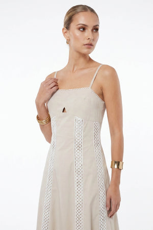 Martina Cutout Lace-Trim Midi Vestido 526233BEI - Reina Diaz