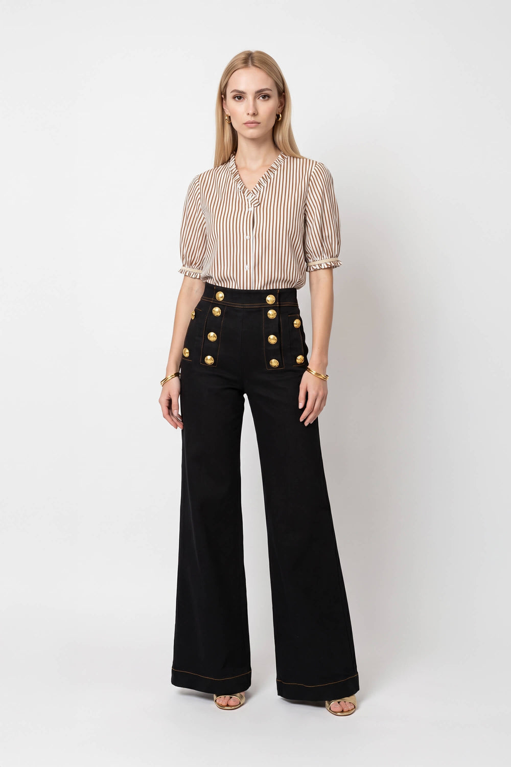Martina High-Waist Sailor Wide-Leg Pantalón 731104 NEG - Reina Diaz