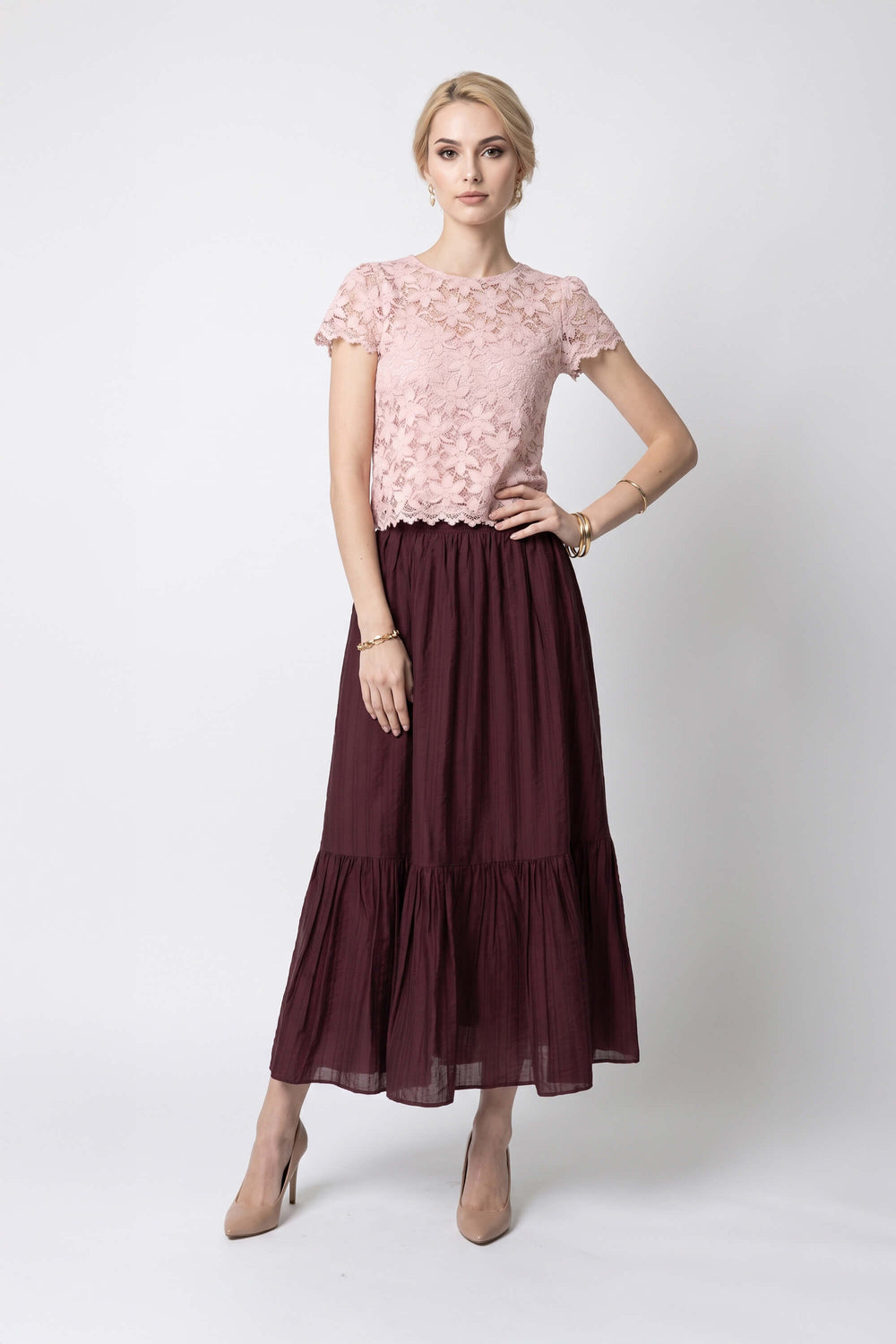 Martina Tiered Elastic-Waist Maxi Falda 740933 PAS - Reina Diaz