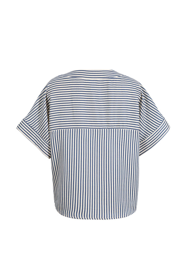 Mia Striped Short Sleeve Blusa 752970 AZU - Reina Diaz