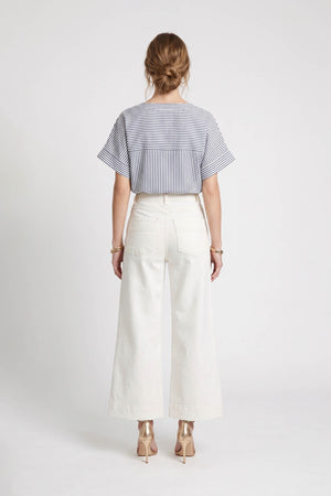 Mia Striped Short Sleeve Blusa 752970 AZU - Reina Diaz