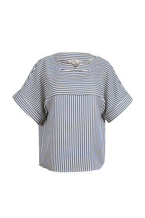 Mia Striped Short Sleeve Blusa 752970 AZU - Reina Diaz