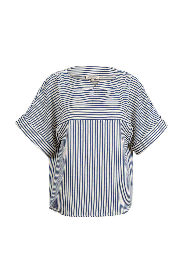 Mia Striped Short Sleeve Blusa 752970 AZU - Reina Diaz