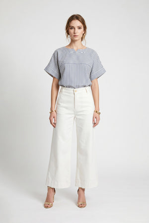 Mia Striped Short Sleeve Blusa 752970 AZU - Reina Diaz