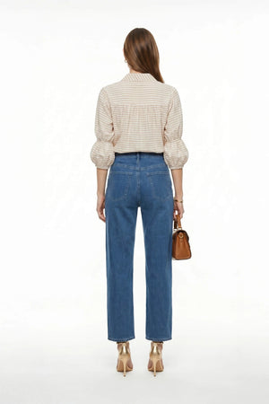 Munich Contrast - Stitch Denim Barrel Leg Pants - Reina Diaz