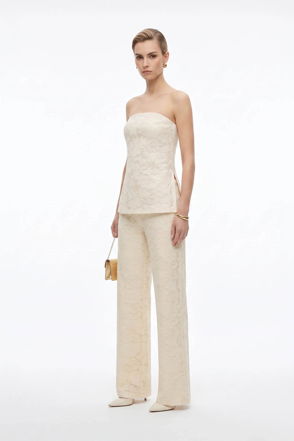 Murano Strapless Textured Floral Knit Top - Reina Diaz