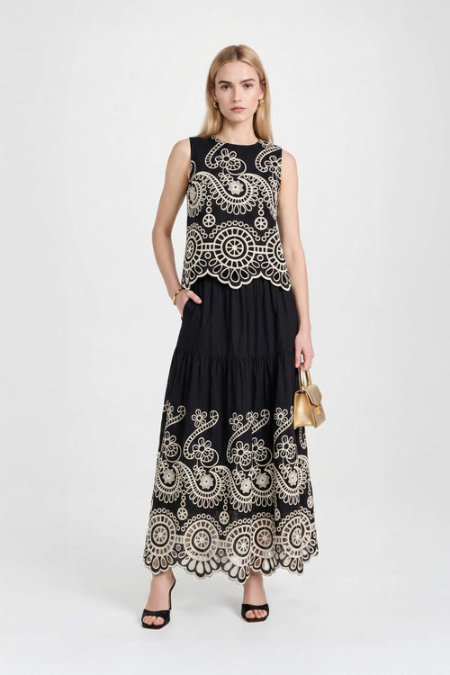 Nadia Eyelet Embroidered Maxi Skirt - Reina Diaz