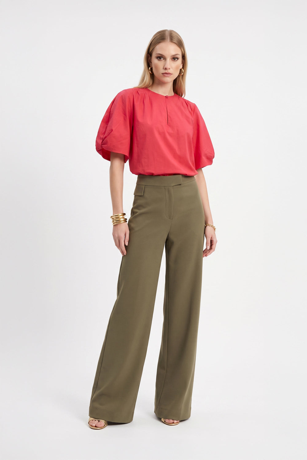 Nadia Smocked-Hem Puff-Sleeve Blusa 752842 - Reina Diaz