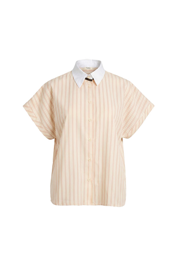 Nadia Striped Contrast Collar Camisa 752955 BEI - Reina Diaz