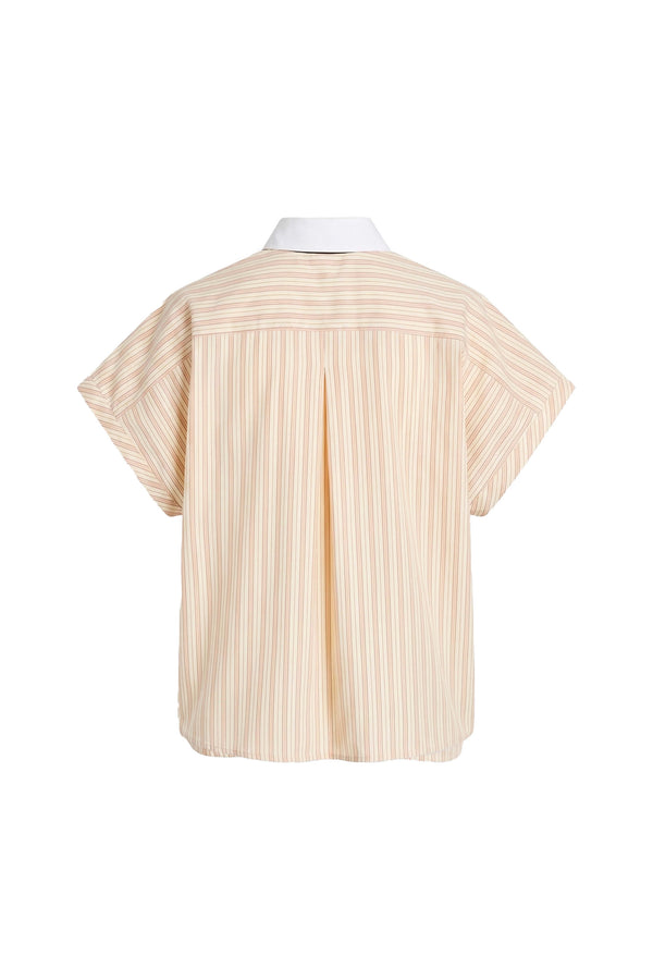 Nadia Striped Contrast Collar Camisa 752955 BEI - Reina Diaz
