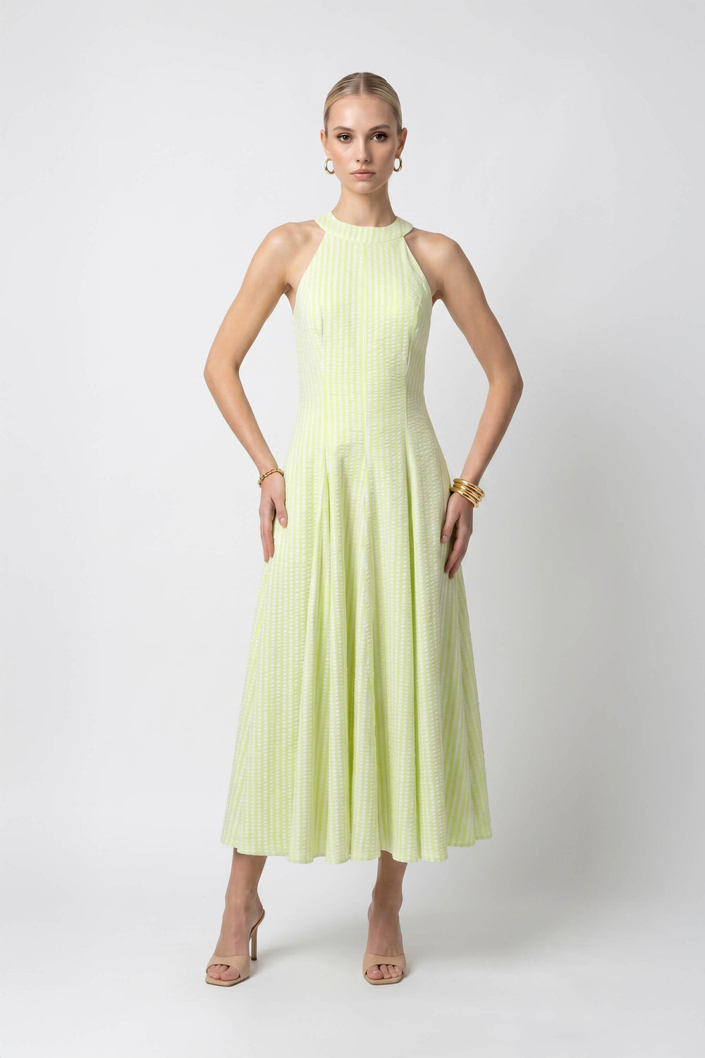 Nadia Tie-Detail Smocked-Cuff Vestido 723173 - Reina Diaz