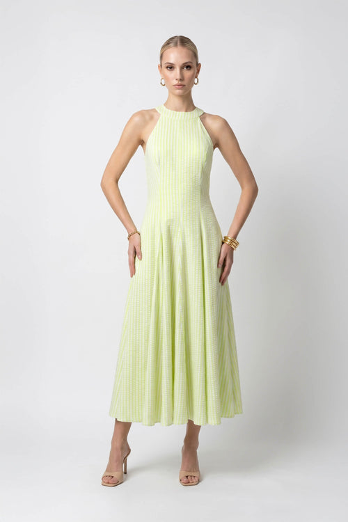 Nadia Tie-Detail Smocked-Cuff Vestido 723173 - Reina Diaz