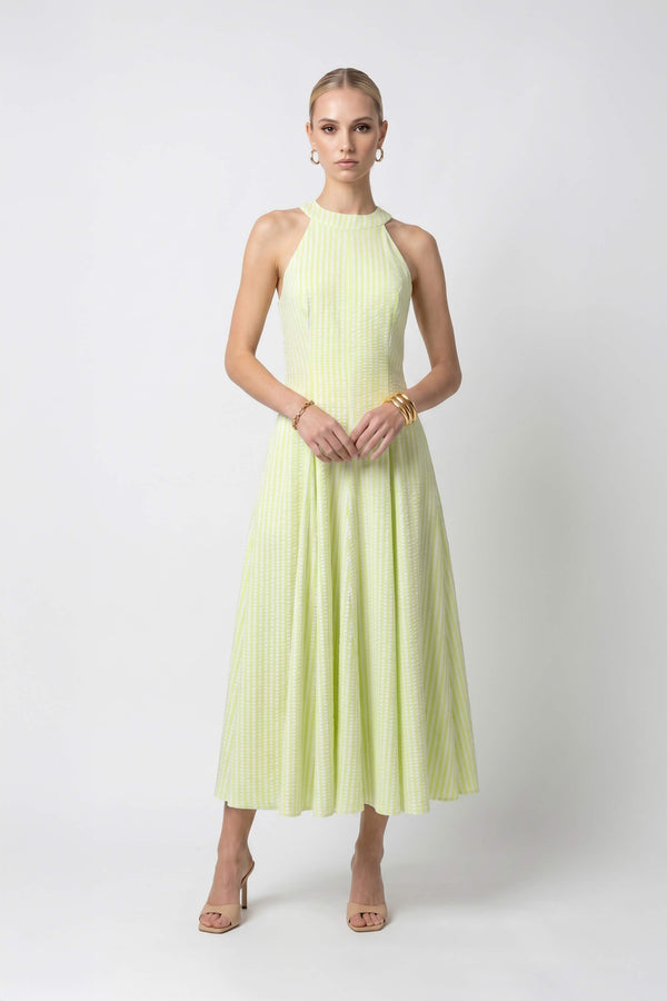 Nadia Tie-Detail Smocked-Cuff Vestido 723173 - Reina Diaz