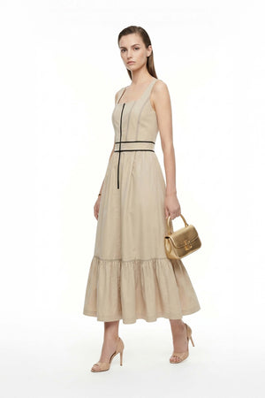 Natalia Contrast - Stitch Zip Midi Vestido - Reina Diaz