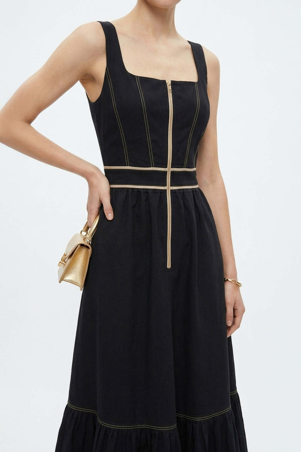 Natalia Contrast - Stitch Zip Midi Vestido - Reina Diaz