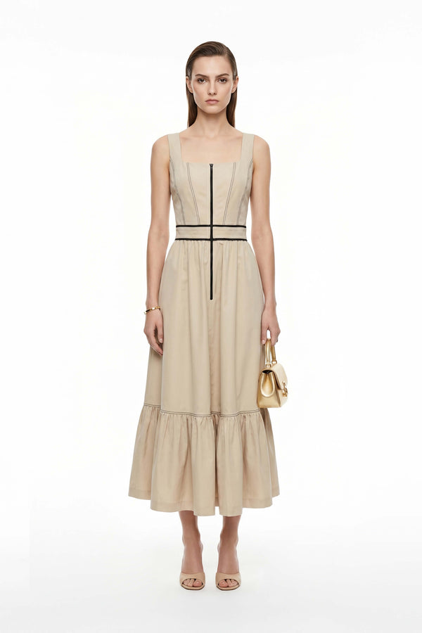 Natalia Contrast - Stitch Zip Midi Vestido - Reina Diaz