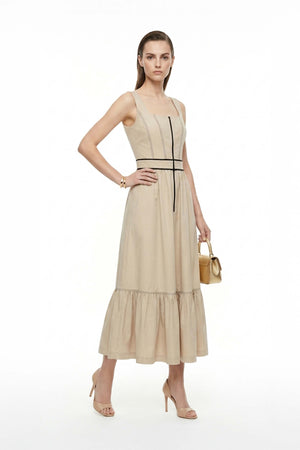 Natalia Contrast - Stitch Zip Midi Vestido - Reina Diaz