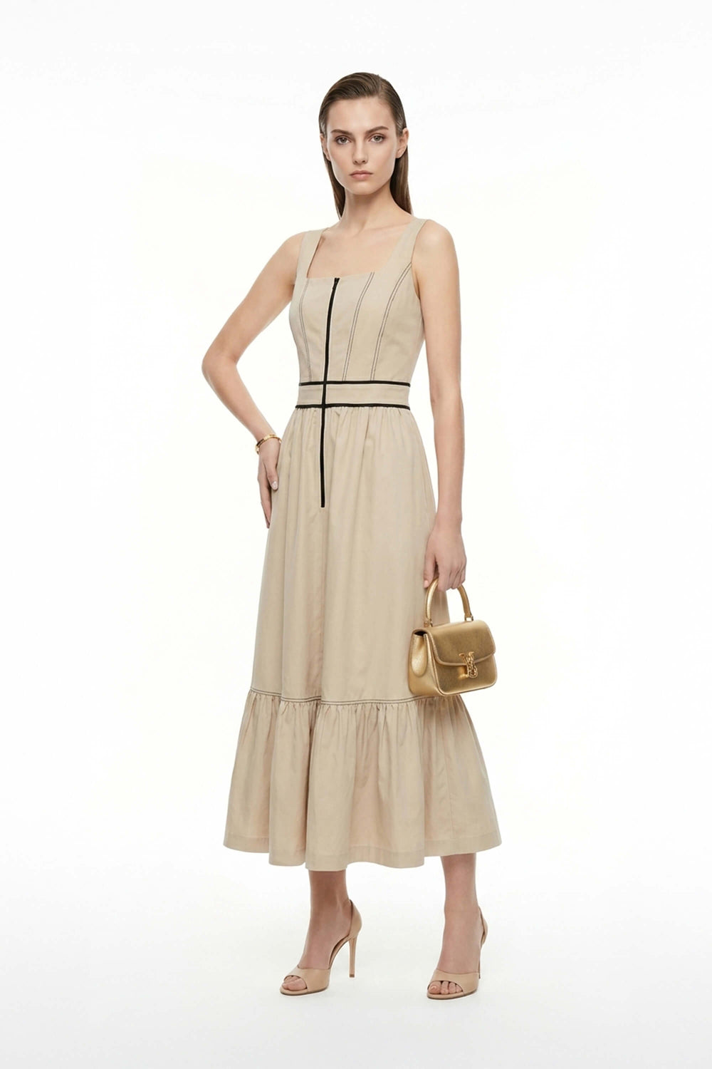 Natalia Contrast - Stitch Zip Midi Vestido - Reina Diaz