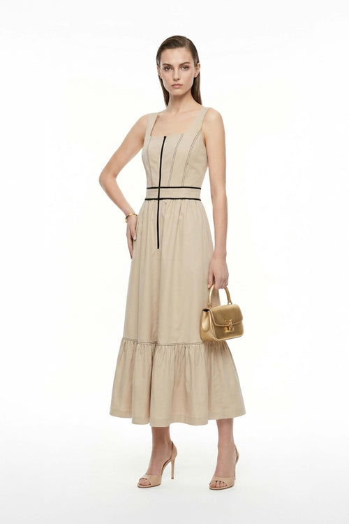 Natalia Contrast - Stitch Zip Midi Vestido - Reina Diaz
