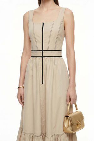 Natalia Contrast - Stitch Zip Midi Vestido - Reina Diaz