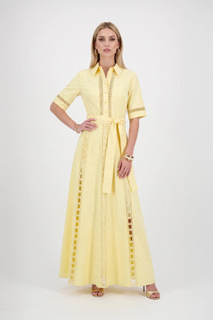 Nicoletta Belted Eyelet Shirt Maxi Vestido 526284 AMA - Reina Diaz