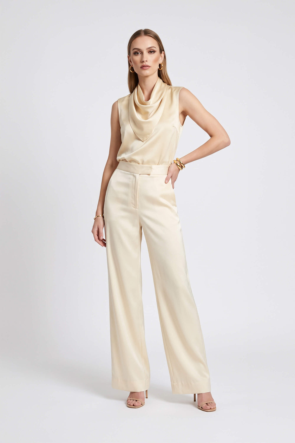 Nicoletta Drape Scarf-Neck Sleeveless Blusa 554292 PAJ - Reina Diaz