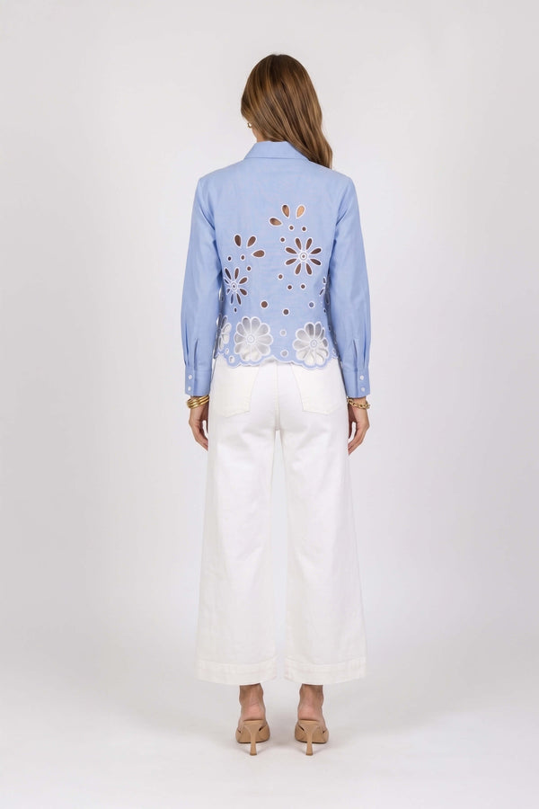 Nicoletta Eyelet Cutout Shirt Blusa 753034 AZU - Reina Diaz