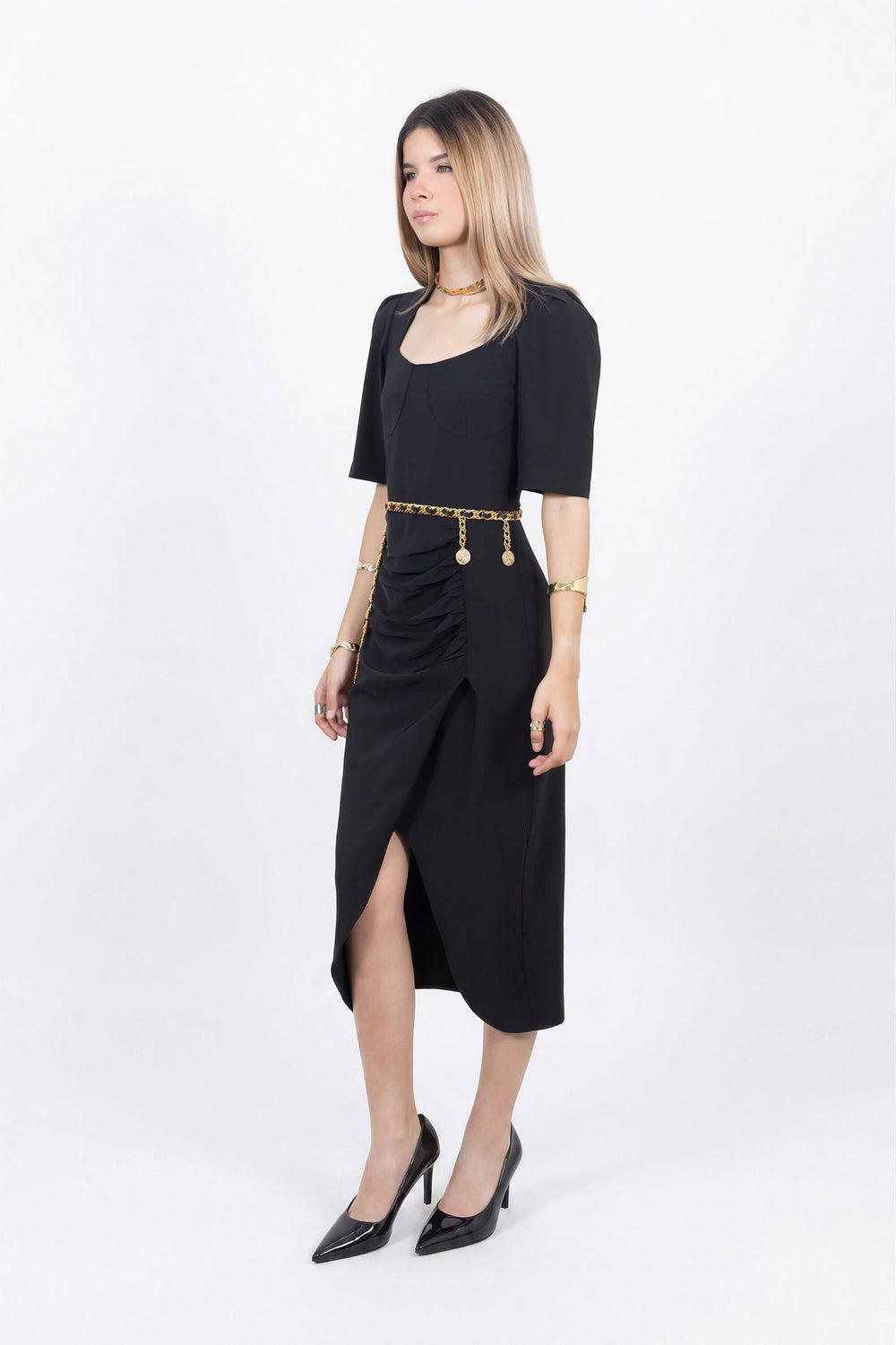 Noemi Drape Midi Vestido
