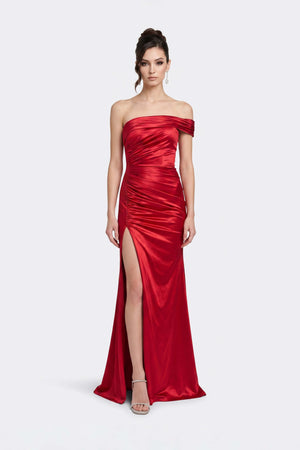 Nora Asymmetric Drape Slit Vestido 421476 BUR - Reina Diaz