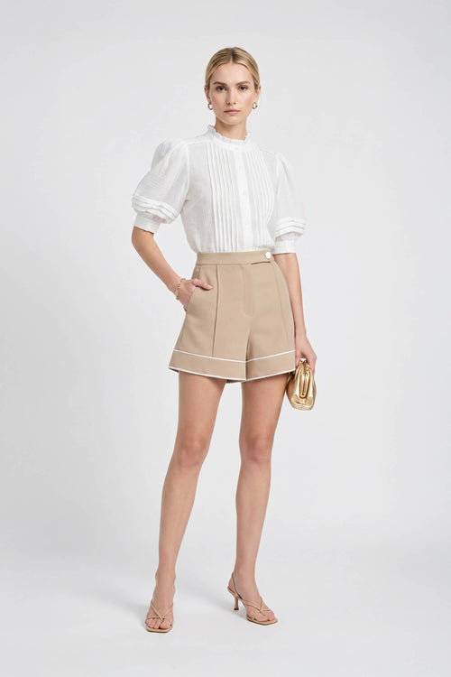 Nora High - Waisted Contrast - Trim Tailored Shorts - Reina Diaz
