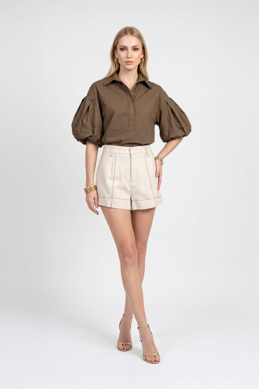 Nora Puff Sleeve Collar Red Blusa 752962 CAF - Reina Diaz
