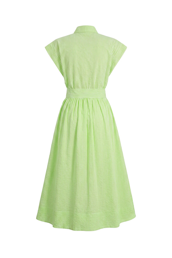 Nora Striped Belted Shirt Midi Vestido 723111 LIM - Reina Diaz