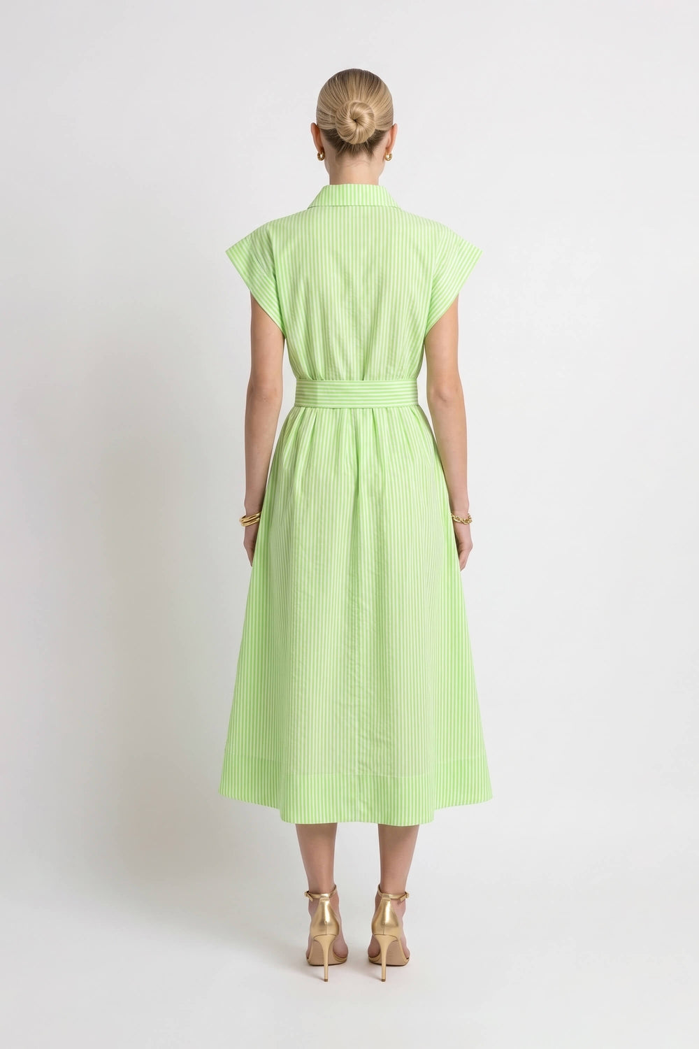 Nora Striped Belted Shirt Midi Vestido 723111 LIM - Reina Diaz