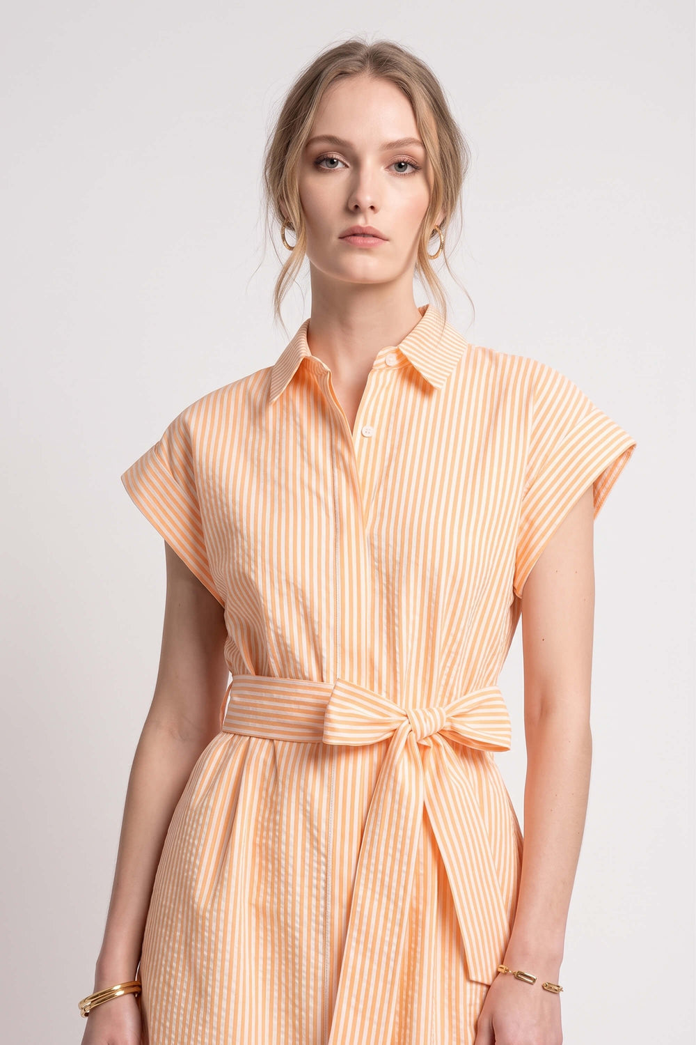 Nora Striped Belted Shirt Midi Vestido 723111 NAR - Reina Diaz