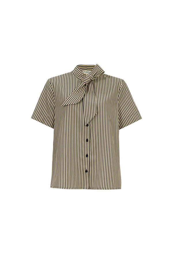 Nora Tie-Neck Short-Sleeve Blusa - Reina Diaz