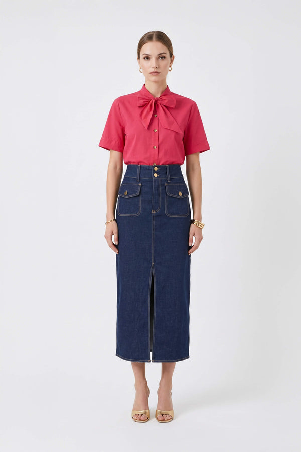 Nora Tie-Neck Short-Sleeve Blusa 752966 - Reina Diaz