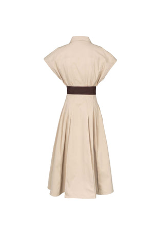 Olimpia Epaulette Belted Shirt Midi Vestido 723171 BEI - Reina Diaz