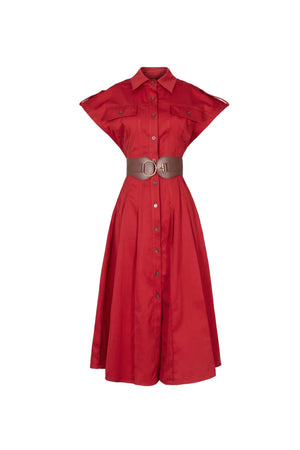 Olimpia Epaulette Belted Shirt Midi Vestido 723171 ROJ - Reina Diaz