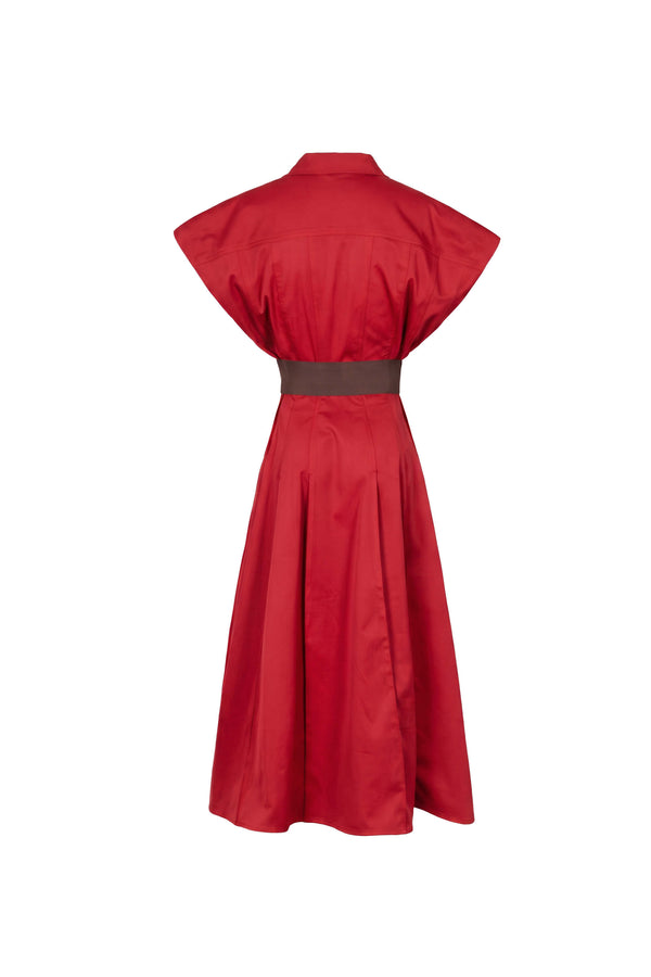 Olimpia Epaulette Belted Shirt Midi Vestido 723171 ROJ - Reina Diaz