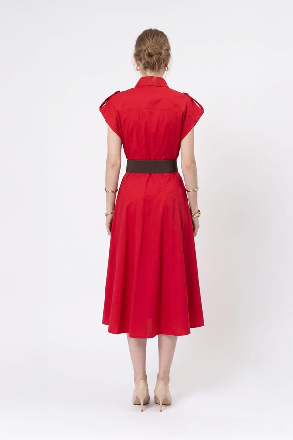 Olimpia Epaulette Belted Shirt Midi Vestido 723171 ROJ - Reina Diaz