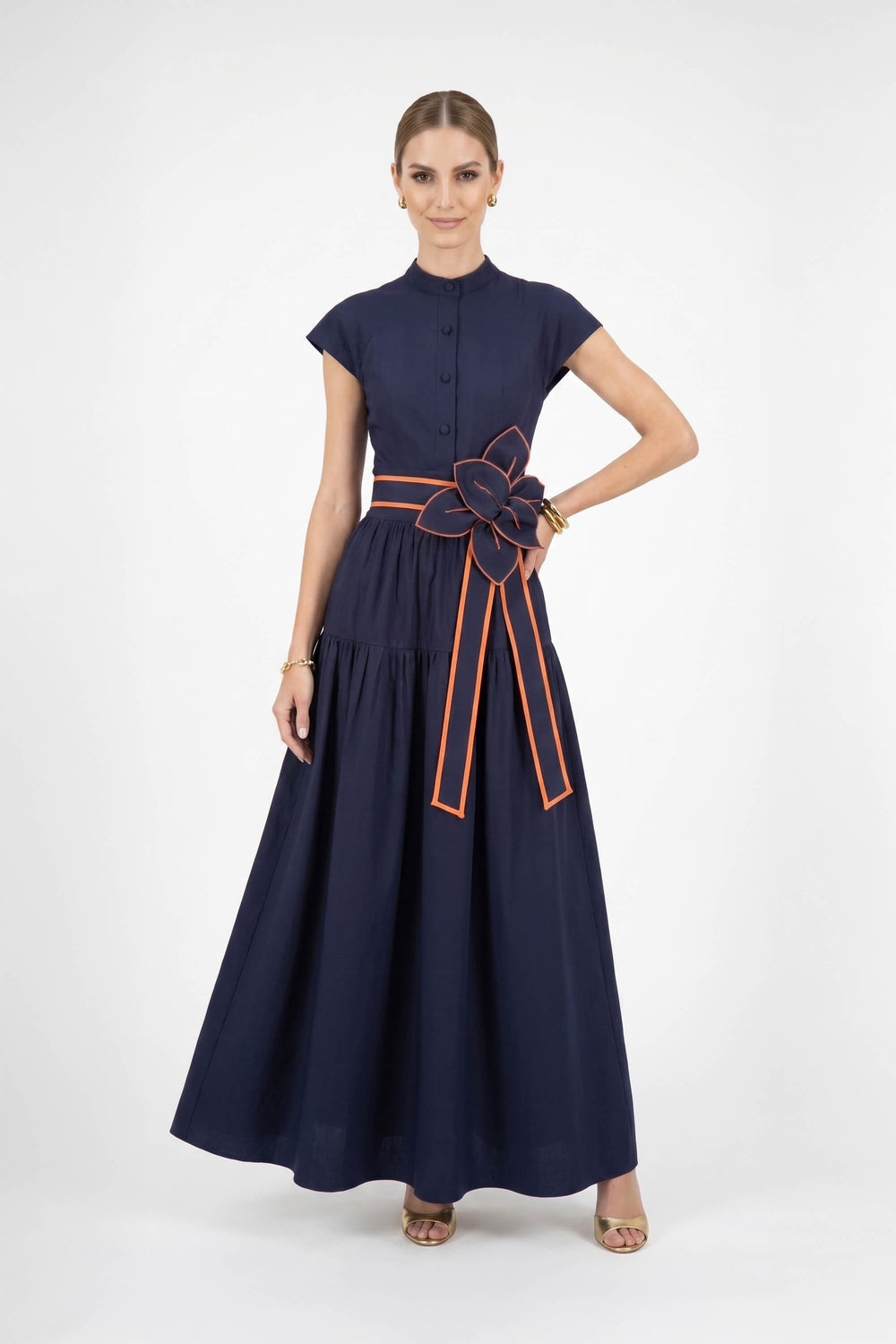 Olimpia Floral Belted Tiered Maxi Vestido 526302 MAR - Reina Diaz