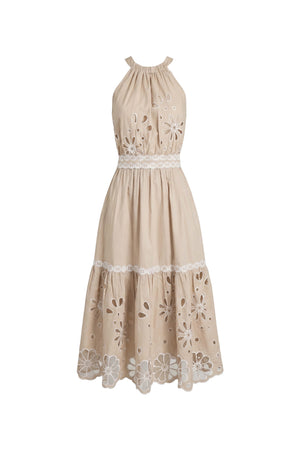 Olimpia Halter Embroidered Midi Vestido 526201 KAK - Reina Diaz