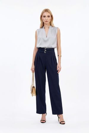 Olimpia Pleated V - Neck Blouson Top - Reina Diaz