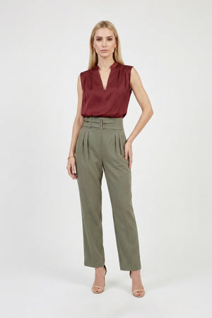 Olimpia Pleated V - Neck Blouson Top - Reina Diaz