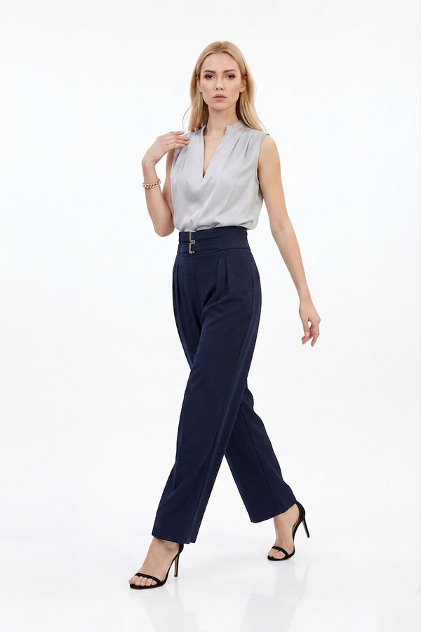 Olimpia Pleated V - Neck Blouson Top - Reina Diaz