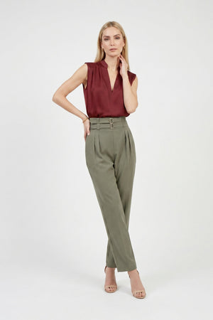 Olimpia Pleated V - Neck Blouson Top - Reina Diaz