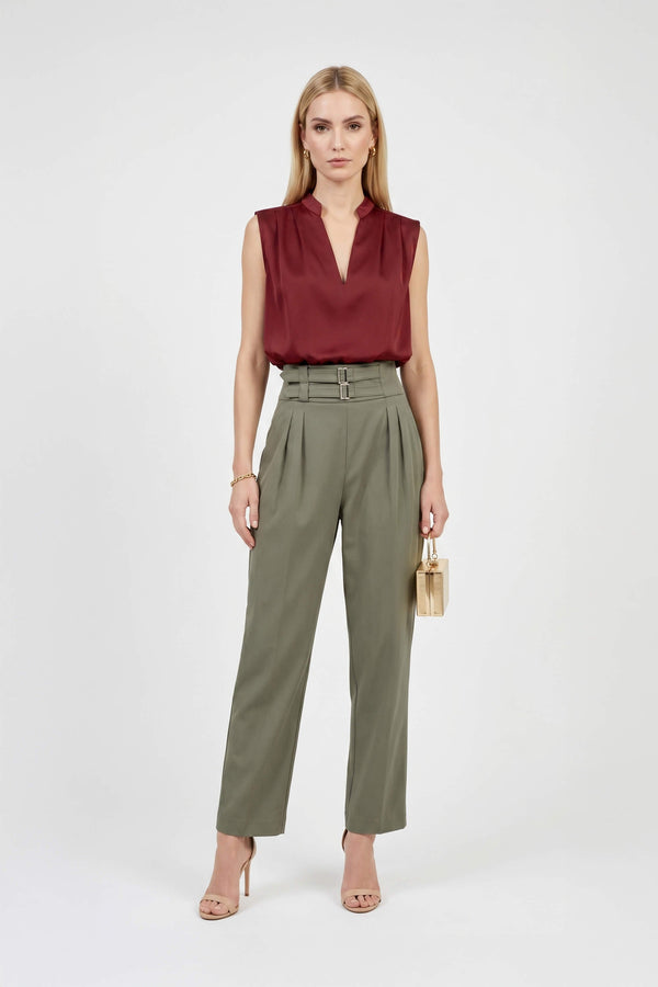 Olimpia Pleated V - Neck Blouson Top - Reina Diaz