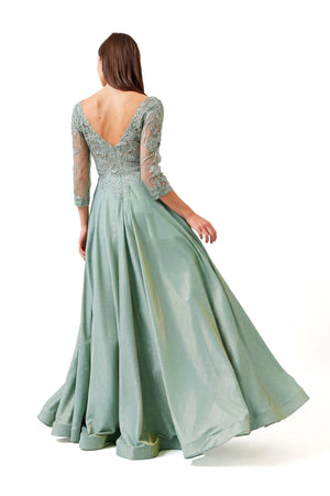 Olimpia V-Neck 3/4-Sleeve Vestido Fiesta 421452 SAG - Reina Diaz