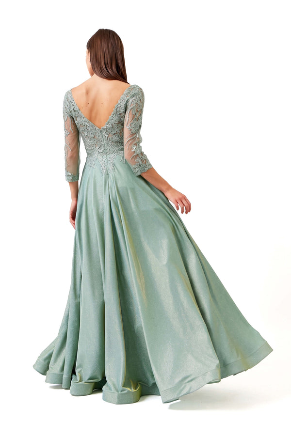 Olimpia V-Neck 3/4-Sleeve Vestido Fiesta 421452 SAG - Reina Diaz
