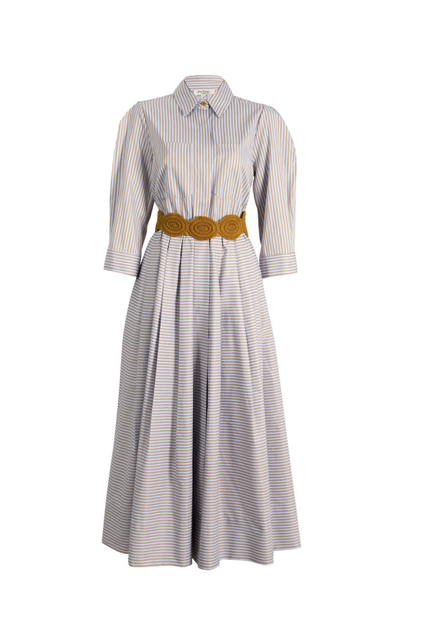 Olivia Belted Striped Shirt Maxi Vestido 723127 PER - Reina Diaz